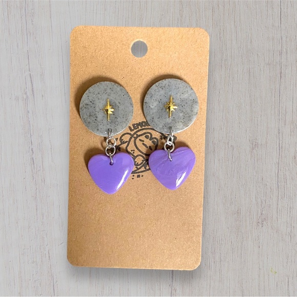 Handmade Celestial Lavender Purple and Speckled Grey Earrings - Glossy Cosmic - Picture 1 of 6